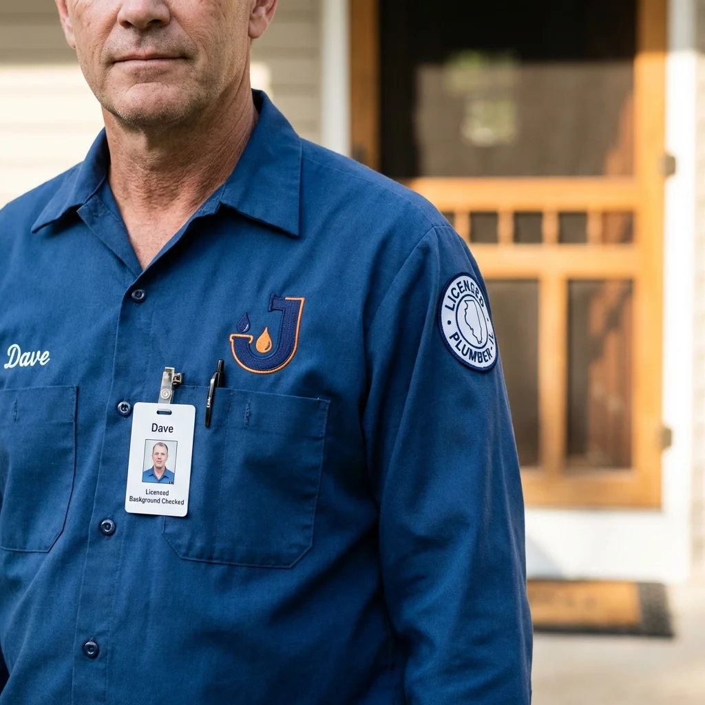 Licensed plumber showing ID badge in Pismo Beach, CA