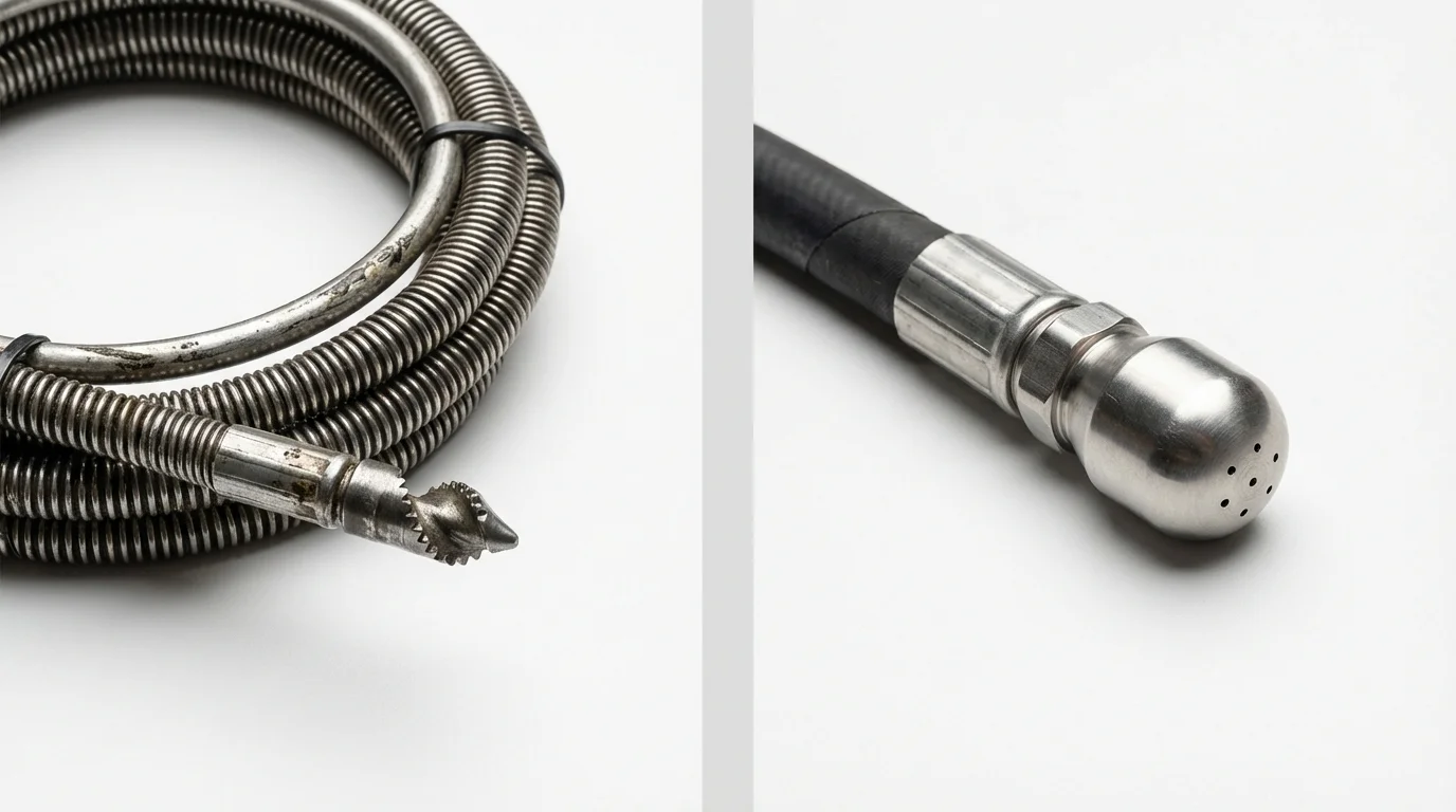 Drain snake cable and hydro jetting nozzle used for drain cleaning in Pismo Beach, CA